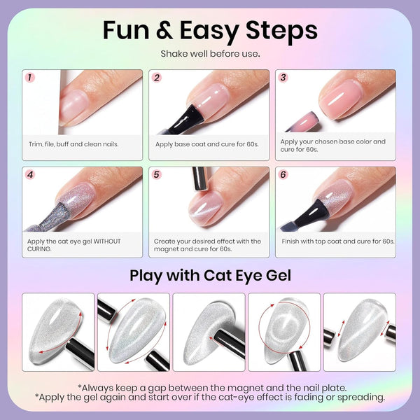 Beetles Cat Eye Gel Nail Polish - 15Ml Silver Shimmer Gel Polish with Magnet Soak off UV LED Nail Lamp Velvet Nail Polish Nail Art Salon DIY Home