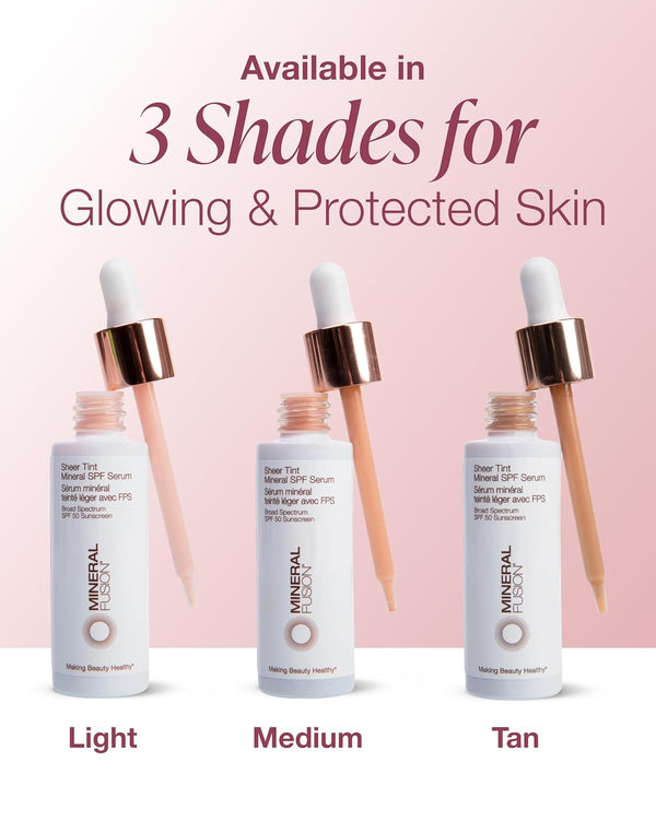 Mineral Fusion Face Serum, Sheer Tint Mineral SPF Serum, 1 Fl Oz, Medium, Tinted Broad Spectrum SPF 50 Mineral Sunscreen, Sheer Coverage,