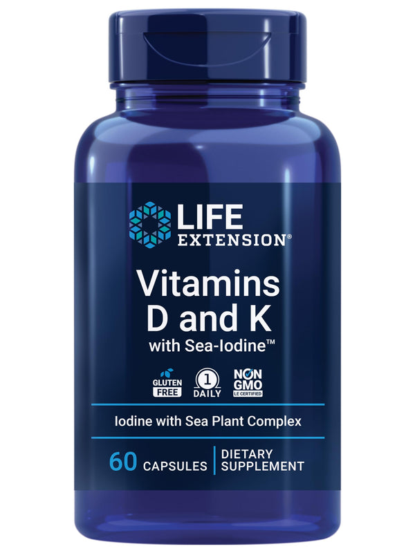 Life Extension Vitamins D and K with SeaIodine Bone Brain Thyroid Arterial Support Non GMO Once Daily Gluten Free, 60 Count 60 Count (Pack of 1)