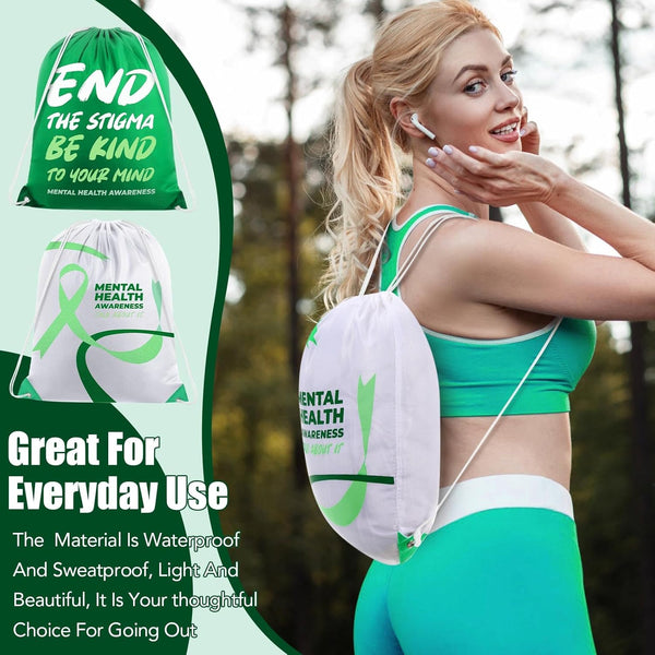Kacctyen 12 Pcs Mental Health Drawstring Backpacks Stigma Cinch Bags Sport Gym Drawstring Bags Polyester Sack Pack Cinch Tote for Mental Health