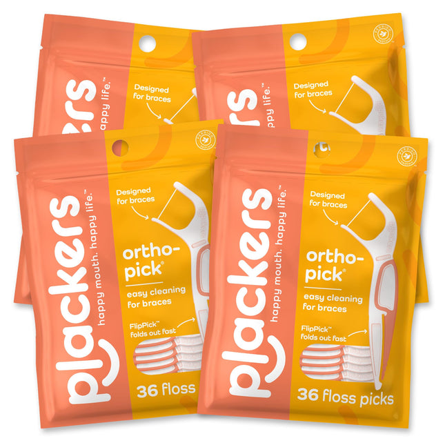 Plackers Orthopick Floss Picks, Unflavored, Designed for Braces, Fold-Out Flippick, Tuffloss, Easy Storage with Sure-Zip