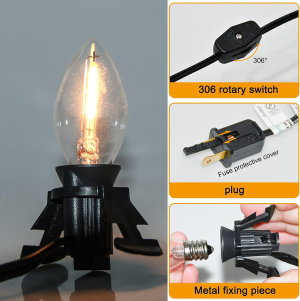 Set of 4 Accessory Cord with C7 LED Lights, Single Light with 4 LED Light Bulb, 6FT C7 Socket Clip Lights with On/Off Switch Plugs Perfect for