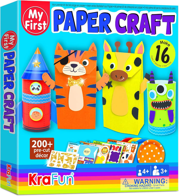 KRAFUN My First Safari Animal Paper Craft Kit, 16 DIY Arts and Crafts Zoo Animal, Organized Craft Activities Supplies Box Assembling Creative Toys