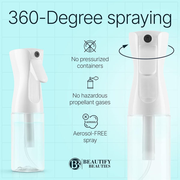 Beautifybeauties Spray Bottle for Hair â Continuous Mister Spray Bottle for Hairstyling, Cleaning, Plants, Pets, Barbers, Salons, Essential Oil