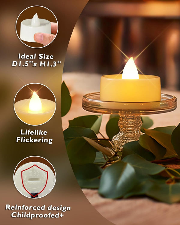 Homemory 12-Pack Flameless LED Tea Lights Candles Battery Operated, 200+Hour Fake Electric Candles Tealights for Votive, Halloween, Ofrenda, Diya,