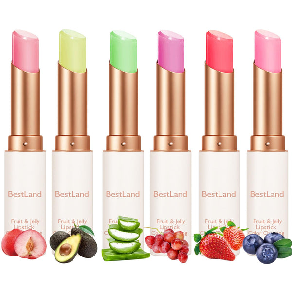6 Pcs/Set Peach Aloe Vera Strawberry Blueberry Avocado Grape Jelly Lipstick Set Temperature Change Moisturizer Flower Lip Stick Long Lasting