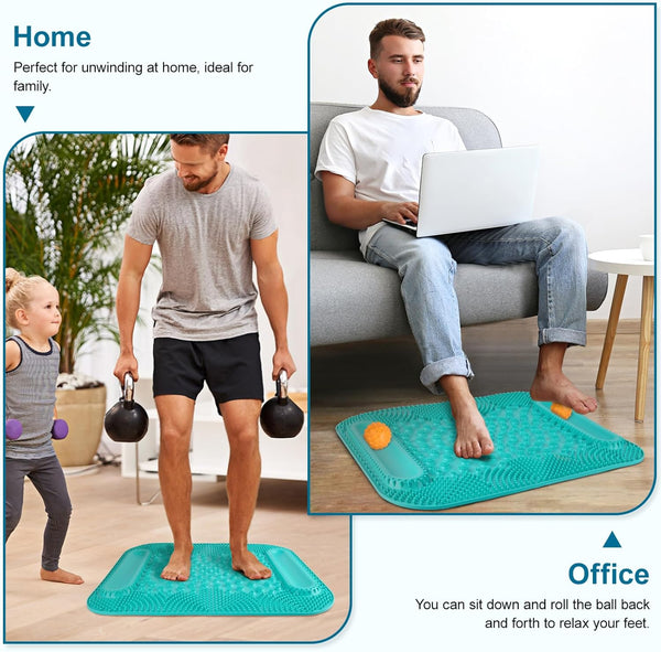 Atsuwell Acupressure Foot Massage Mat, 5-Zone Reflexology Mat with Dual Massage Ball Tracks, Portable Foot Pressure Point Pad for Stress Relief,