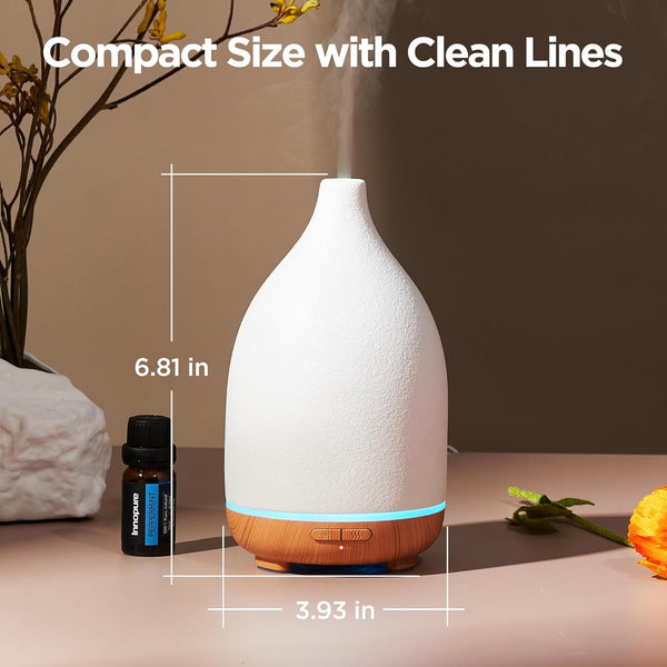 Innogear Oil Diffuser, 150ML Ceramic Diffuser for Essential Oils Handcrafted Aromatherapy Diffuser Ultrasonic Cool Mist Humidifier with 2 Mist