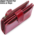 GOIACII RFID Women's Wallet Small Ladies Credit Card Holder Leather with Zipper Pocket 4 ID Windows Wine Wax Red A01 Wax Wine Red