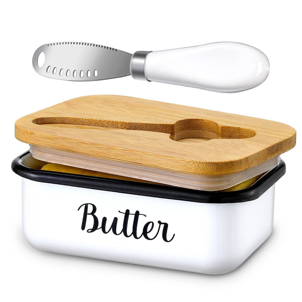 LANDNEOO Butter Dish with Lid and Butter Curler Knife - Unbreakable Stainless Steel Keeper Container with Double Silicone Sealing, for Kitchen
