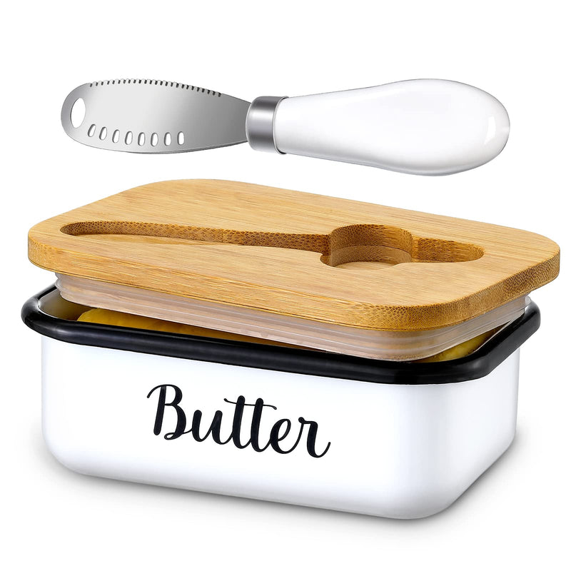 LANDNEOO Butter Dish with Lid and Butter Curler Knife - Unbreakable Stainless Steel Keeper Container with Double Silicone Sealing, for Kitchen