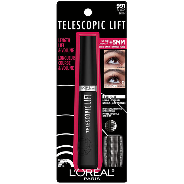 LâOrÃ©al Paris Telescopic Lift Washable Mascara, Lengthening and Volumizing Eye Makeup, Lash Lift with up to 36HR Wear, Black, 0.33 Fl Oz