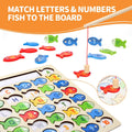 Wooden Magnetic Fishing Game for Toddlers, Montessori Fine Motor Skills Toy with Letters and Numbers, Preschool Learning ABC and Puzzle