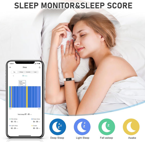 Fitness Tracker with Heart Rate, Blood Pressure, Sleep Tracking, Calorie Tracking, Activity Tracker with 1.1" AMOLED Color Screen, Waterproof Step