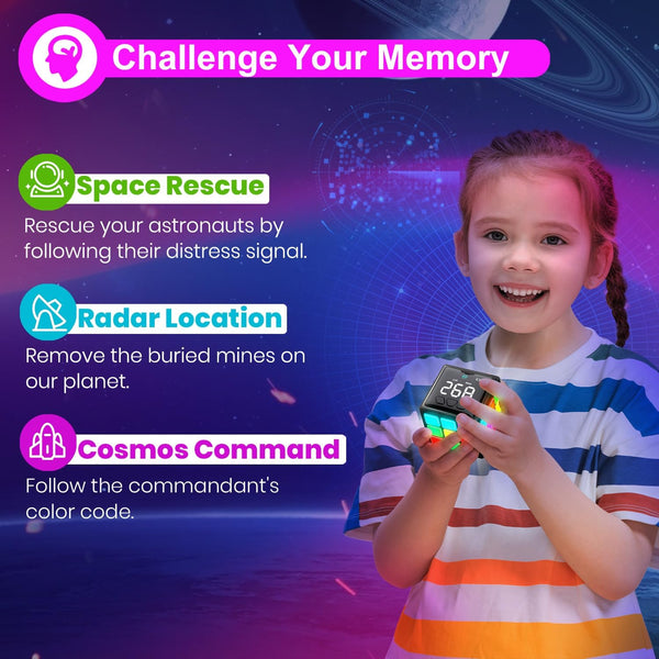 Rechargeable Game Handheld Cube - 15 Fun Brain & Memory Game with Score Screen - Christmas Easter Birthday Gifts for Boys Girls Ages 6-12+ Years