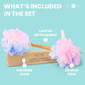 Yoove Loofah Back Scrubber W/Bamboo Charcoal Fiber Infused Bath Sponge, Wooden Handle, Luffa Pouf, Sponge Stick & Hanging Hook for Men & Women,