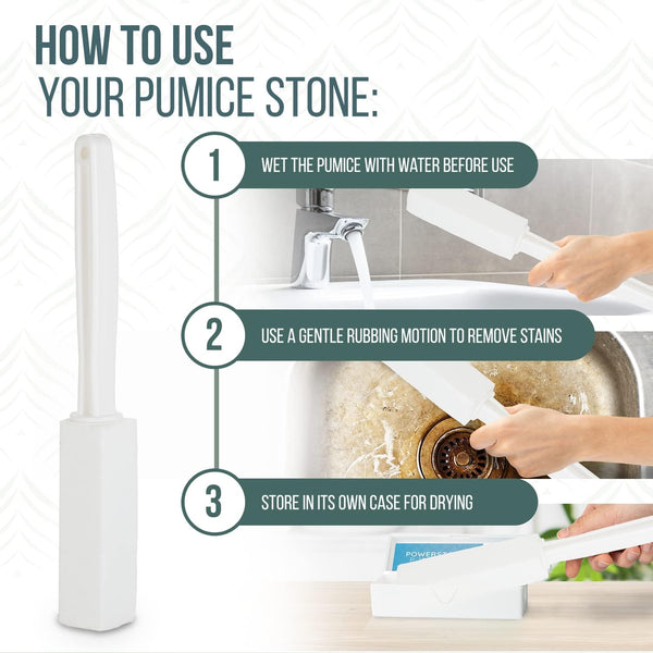 Powerstone Pumice Stone Toilet Bowl Cleaner with Extra Long Handle - 1 Pack | 3'' Longer Handle | Remove Hard Water Stains, Rings & Limescale from