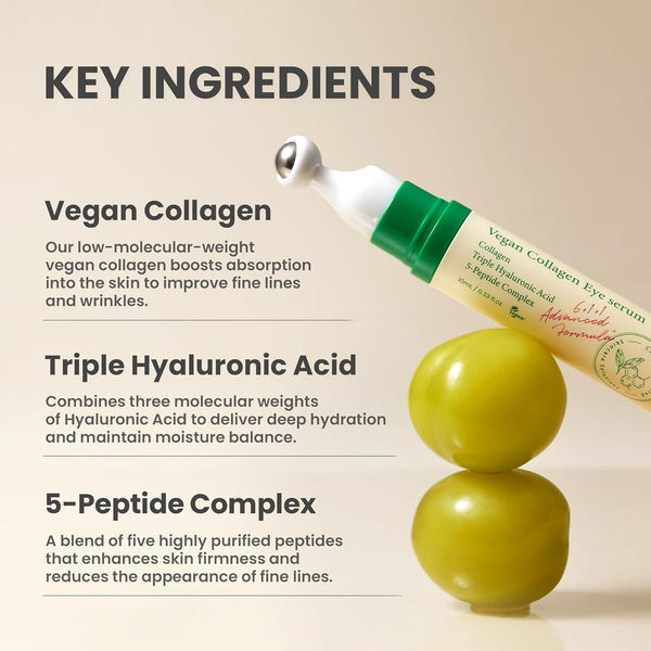 AXIS-Y Vegan Collagen Eye Serum - K Beauty Triple Hyaluronic Acid & Peptide Collagen Serum Improve Skin Elasticity, Reduce Fine Lines & Dark