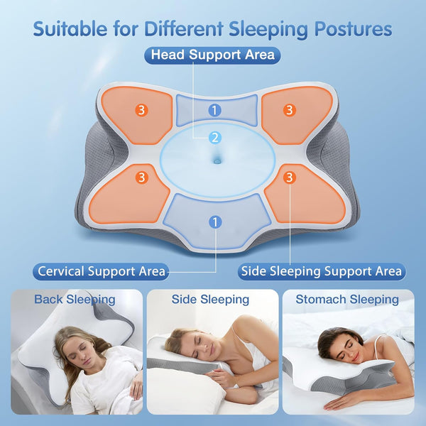 Cervical Neck Pillow for Pain Relief Sleeping, Neck Support Pillows for Sleeping with Cooling Pillowcase, Ergonomic Memory Foam Pillows, Contour