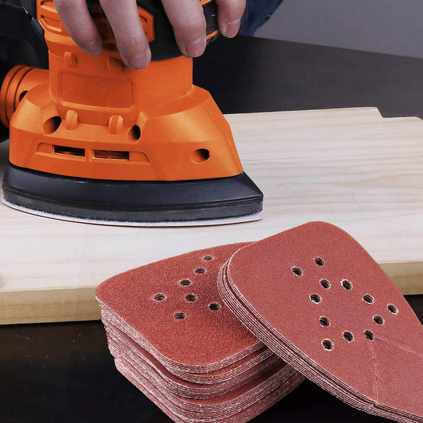Lotfancy Sanding Pads for Black and Decker Mouse Sanders, 50PCS 60 80 120 150 220 Grit Sandpaper Assortment - 12 Hole Hook and Loop Palm Detail