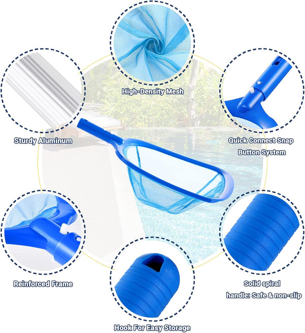 Pool Skimmer - Pool Net with 3 Section Pole, 48 Inch Pool Skimmer Net with Pole Total Length, Pool Nets for Cleaning, Fine Mesh Net Pool Skimmer