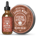 Viking Revolution Sandalwood Beard Balm for Men (2Oz) and Sandalwood Beard Oil (1 Fl Oz) Bundle - with Argan and Jojoba Oils - Soften and