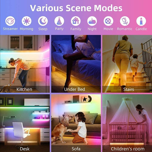 Motion Activated under Bed Light Strips, 2X9.8Ft RGB Motion Sensor LED Light Strip with App Control, USB 5V Dimmable LED Night Light with 4 Timing