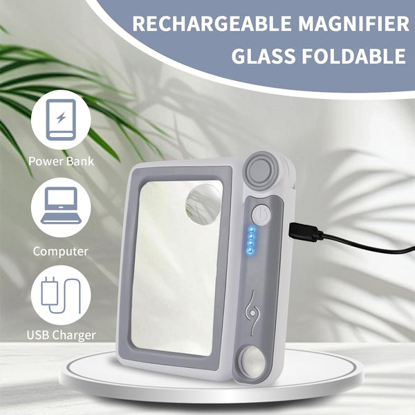 Magnifying Glass with Light, 5X 10X 45X Rechargeable Magnifier with 20 LED Light, 3 Modes Folding Lighted Magnifying Glass Handheld for Seniors