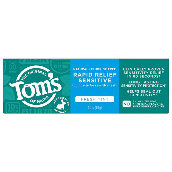 Tom'S of Maine Fluoride-Free Rapid Relief Sensitive Toothpaste, Fresh Mint, 4 Oz. (Packaging May Vary)