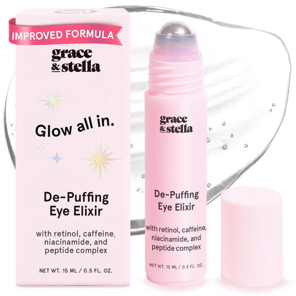 Grace & Stella under Eye Brightener Roller - Retinol & Caffeine Eye Serum for Puffiness, Dark Circles, Fine Lines & Wrinkles - Hydrating &