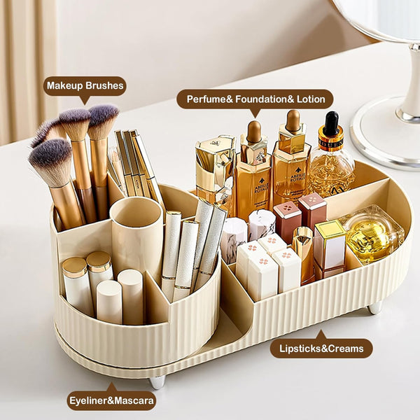 360Â° Rotating Vanity Makeup Organizer with Brush Holder, Large Spinning Cosmetic Storage for Skincare, Perfumes and Lotions