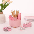 SKYDUE Pink Desk Accessories 10Pcs, 360-Degree Rotating Pen Holder, Stapler, Staple Remover, Tape Dispenser,2Pcs Tape Refills, Binder Paper Clips