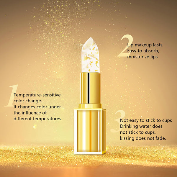 2PCS Transferproof Color Changing Lipstick, Color Changing Lipstick Gold Foil for Women, Moisturizing Glossy Shine Lip Gloss, Deep Nourishment