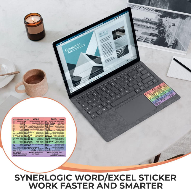 Synerlogic Word/Excel Windows Shortcut Sticker | Reference Guide Keyboard Shortcuts | Work from Home Essentials | Excel 