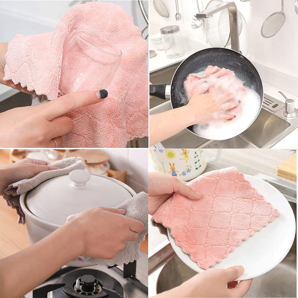 Microfiber Kitchen Washcloths, Super Absorbent Coral Velvet Dishtowels, Premium Table Cleaning Cloths, Non-Stick Oil Quick Dry Dish Towels, Soft