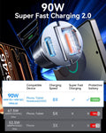 MRGLAS 90W USB C Car Charger Fast Charging,[Invisible Design] All Metal Car Charger USB C PD45W+QC3.0 Dual Port Cigarette Lighter Car Adapter for
