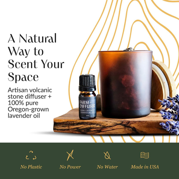 Volcanic Stone Diffuser with Lavender Essential Oil â Lava Rock Diffuser for Essential Oils | Cordless Passive Diffuser for Desk, Bedroom, or