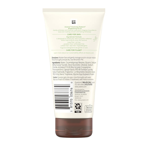 Aveeno Positively Radiant Skin Brightening Exfoliating Daily Facial Scrub, Moisture-Rich Soy Extract, Helps Improve Skin Tone & Texture, Oil-&