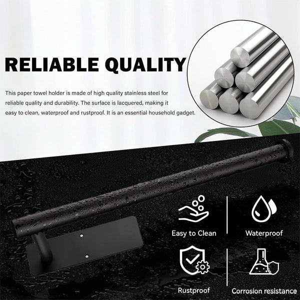 Paper Towel Holder under Cabinet Wall Mount,Self Adhesive and Drilling Paper Towel Holders,Sus304 Stainless Steel Paper Towel Roll Rack,Black
