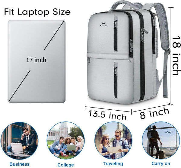 MATEIN Travel Backpack for Women, Extra Large 40L Carry on Backpack with USB Port & Shoe Compartment, Airplane Approved Travel Bag Fit 17" Laptop,