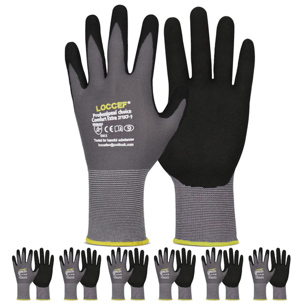 Work Gloves Microfoam Nitrile Coated-6 Pairs,Seamless Knit Nylon Gloves,Gray Work Gloves