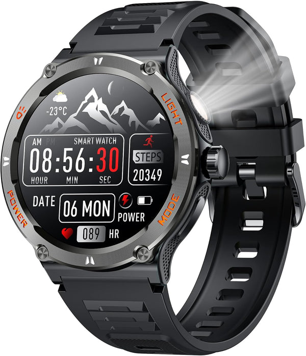 Smartwatch Men Fitness Tracker Watch: Smart Watches 1.53" round Touchscreen 3ATM Waterproof LED Flashlight Bluetooth Call Heart Rate Blood
