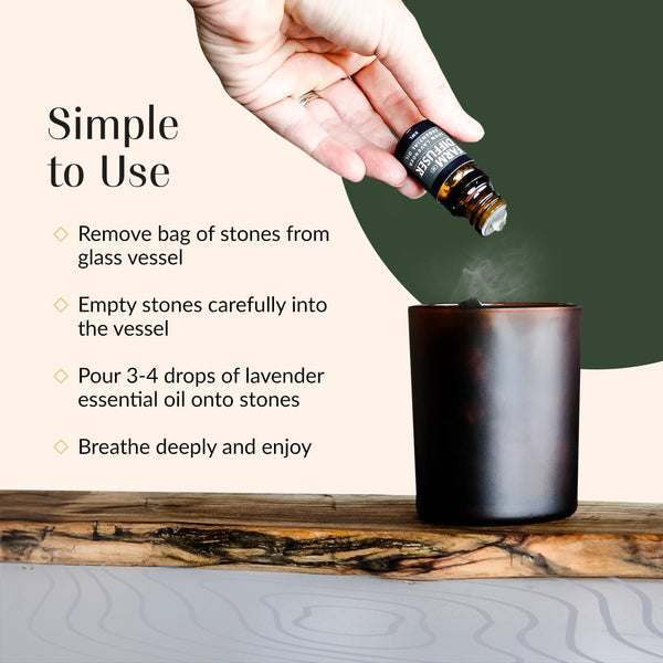 Volcanic Stone Diffuser with Lavender Essential Oil â Lava Rock Diffuser for Essential Oils | Cordless Passive Diffuser for Desk, Bedroom, or