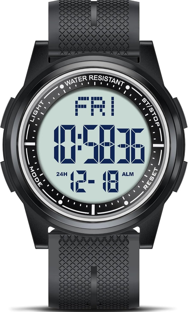 Beeasy Digital Watch Waterproof with Stopwatch Alarm Countdown Dual Time, Ultra-Thin Super Wide-Angle Display Digital Wrist Watches for Men Women