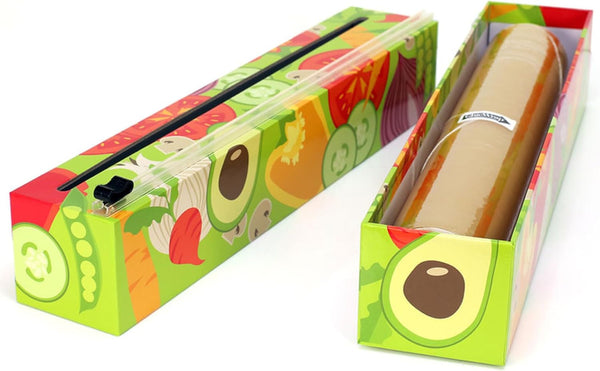 Chicwrap Veggies Refillable Plastic Wrap Dispenser - Includes 12" X 250' Roll Professional Grade Disposable Plastic Wrap - Reusable Dispenser