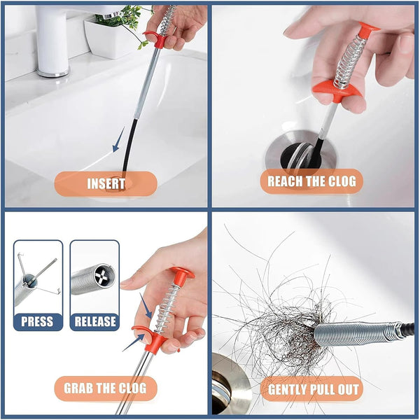 Drain Snake,61 Inch Flexible Grabber Claw Pick up Reacher Tool,Drain Clog Remover - Gutter Cleaning Tools for Home Sink, Bathroom Tub,Drain,
