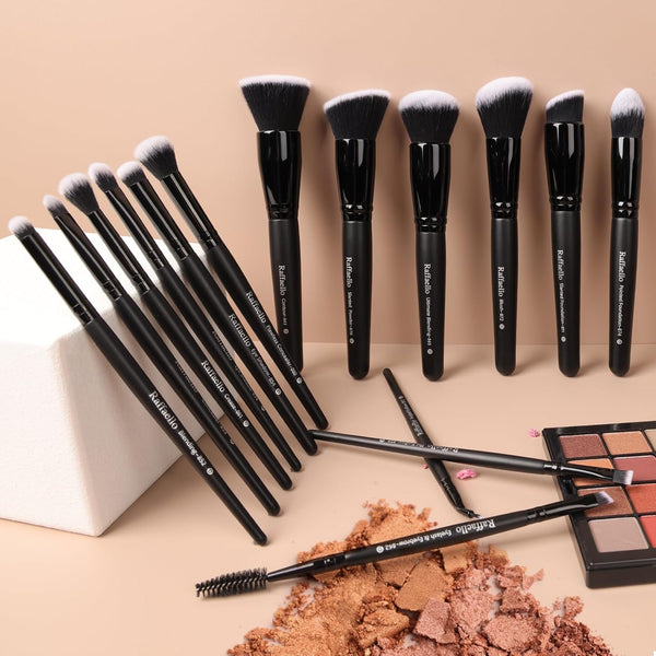 Raffaello Makeup Brushes 15Pcs Makeup Brush Set Premium Synthetic Powder Foundation Contour Blush Concealer Eye Shadow Blending Liner Make up