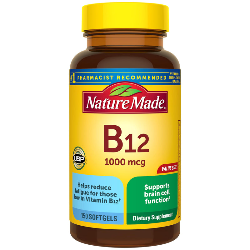 Nature Made Vitamin B12 1000 mcg, Dietary Supplement for Energy Metabolism Support, B12 Vitamins 1000 mcg, 150 Softgels, 150 Day Supply 150 Count