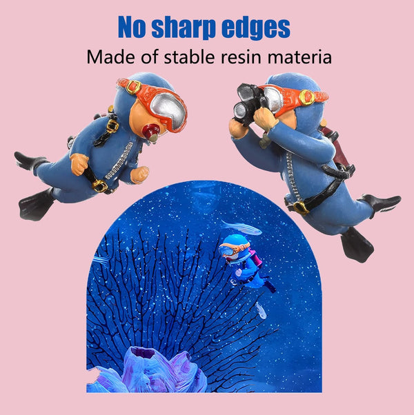 2-Pack Tank Decorations, Cute Little Diver, Aquarium Decoration Accessories Ornaments with Float Ball, Playmate for Tank Suitable for All Kinds of