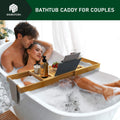 Foldable Bamboo Bathtub Caddy Tray Expandable for Luxury Bath, Bath Accessories & Table with Wine Glass Holder, Book Stand Bathroom Organizer with